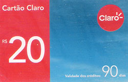 61483  Pr-Pago CLARO  R$ 20 azul com vermelho 90 dias validade 007/01/2005