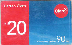 61484  Pr-Pago CLARO  R$ 20 azul com vermelho 90 dias validade 20/01/2005
