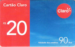 61486  Pr-Pago CLARO  R$ 20  azul com vermelho 90 dias validade 12/05/2005