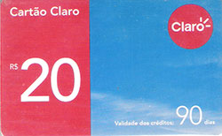 61487  Pr-Pago CLARO  R$ 20  azul com vermelho 90 dias validade  Junho/2005